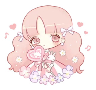 😊 可爱, 动漫, kawaii, 女孩, 棒棒糖, 兔子, 花, 爱心, 粉色 telegram sticker