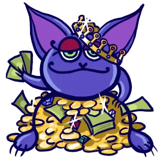 👑 gato, coroa, dinheiro, ouro, moedas, riqueza, rico, desenho animado telegram sticker