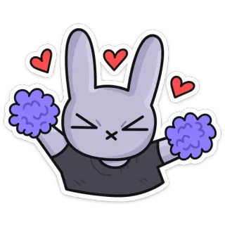 🎉 coelho, animal, fofo, corações, ilustração, adesivo, líder de torcida, pompons telegram sticker