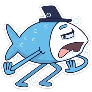 ✋ pesce, cilindro, cartone animato, blu, camminare, pesce antropomorfo telegram sticker