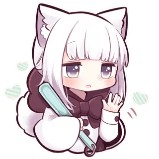 😯 Аниме, Чиби, Милый, Каваи, Кошачьи ушки, Белые волосы telegram sticker