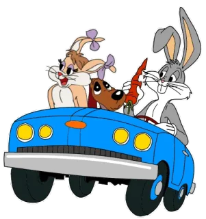 🚙 Bugs Bunny Looney Tunes dibujos animados, conejo, conejito, coche, conduciendo, perro, zanahoria telegram sticker