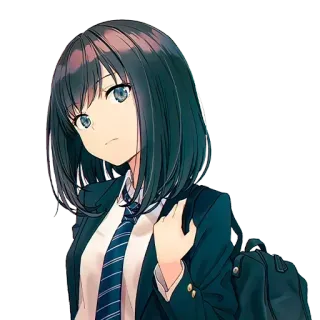 🍑 Anime, Fille, Uniforme scolaire, Cravate, Cheveux noirs, Cheveux courts telegram sticker