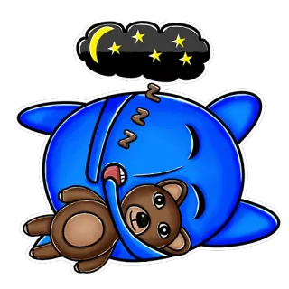 😴 schlafen, Teddybär, Cartoon, Nacht, schläfrig, Mond, Sterne telegram sticker