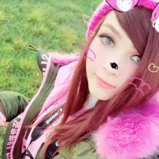😼 femme, rose, chapeau, oreilles, fourrure, mignon, visage telegram sticker