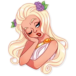 😪 mujer, rubia, adormilada, triste, flores, cansada whatsapp sticker