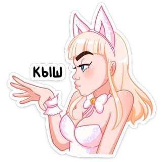 😝 Кыш девушка-кошка, аниме, мультфильм, персонаж, девушка, ухо whatsapp sticker