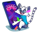 🎄 lémurien, dessin animé, téléphone, animal, mascotte, mobile, technologie telegram sticker