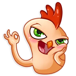 👌 pollo, ok, emoji, cartone animato, animale, uccello, divertente whatsapp sticker
