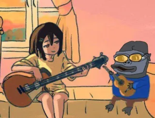 🎸 Anime, Garota, Macaco, Música, Guitarra, Tocando, Desenho animado, Arte telegram sticker