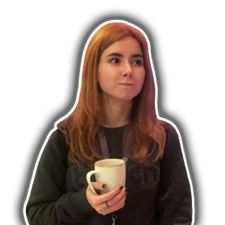 😠 женщина, кружка, человек, рыжие волосы, свитер, наклейка telegram sticker