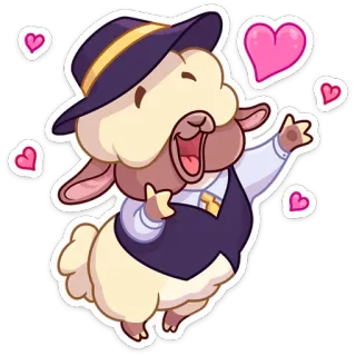 😍 sheep, cartoon, cute, heart, animal, fedora, joyful, celebration telegram sticker