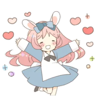 💫 Аниме, Девушка, Мило, Кролик, Сердечки, Чиби, Каваий, Мультфильм telegram sticker