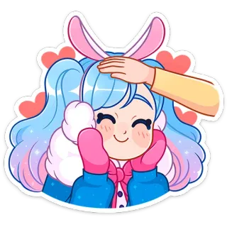 ☺️ kawaii, słodkie, anime, królik, dziewczyna, serca, różowy, niebieski telegram sticker