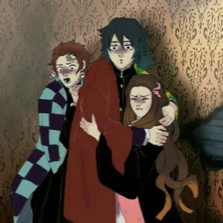 🌊 Tanjiro, Nezuko, Giyu Demon Slayer аниме, Demon Slayer, испуганный, смешной, персонажи telegram sticker