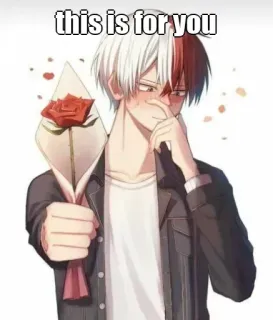 🙂 Shoto Todoroki My Hero Academia this is for you อนิเมะ, ตัวละคร, โชโตะ โ Todoroki, My Hero Academia, กุหลาบแดง, ของขวัญ, โรแมนติก telegram sticker