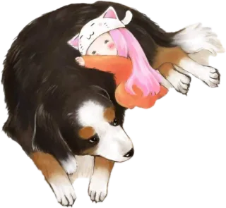 ❄ dog, girl, cute, cartoon, pet, animal, friendship, sleeping telegram sticker
