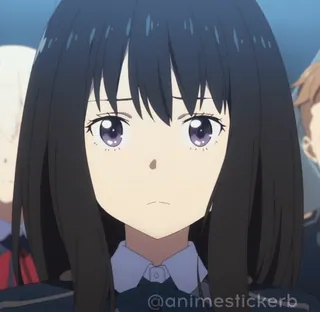 🥺 animestickerb Anime, Postać, Dziewczyna, Ciemne włosy, Naklejka whatsapp sticker