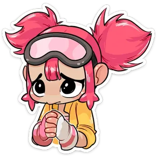 ☹️ fille, cheveux roses, triste, dessin animé, mignon, style anime, personnage telegram sticker