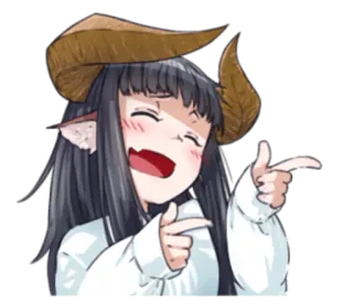 😉 Anime Stil, Dämonenmädchen, Hörner, Zeigen, Lächeln, Fröhlich, Süß telegram sticker