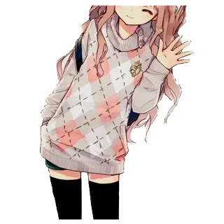 👋 Anime, Mädchen, Argyle, Pullover, Illustration whatsapp sticker