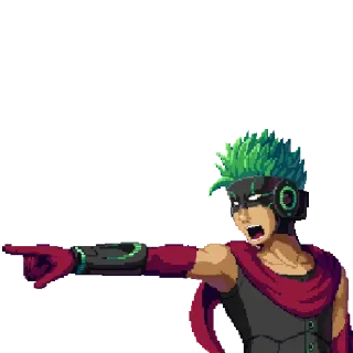 👈 pixel art, green hair, pointing, mask, character telegram sticker