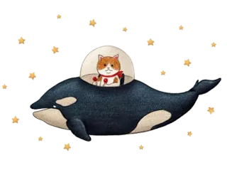 🐋 고양이, 범고래, 고래, 우주 헬멧, 별, 동물, 판타지 telegram sticker