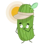 🥵 cucumber, cartoon, character, plant, vegetable, hat telegram sticker