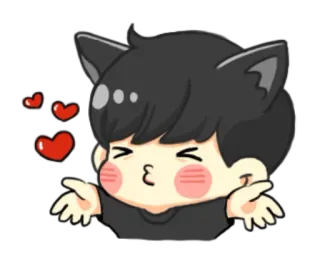 😘 кошачьи ушки, милый, сердечки, мальчик, любовь, поцелуй, эмодзи telegram sticker