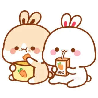 🍼 conejo, conejito, lindo, dibujos animados, kawaii, zanahoria, jugo, merienda telegram sticker