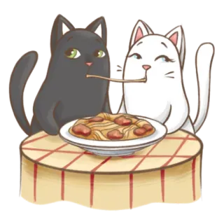 🐱 cats, eating, spaghetti, cartoon, table telegram sticker