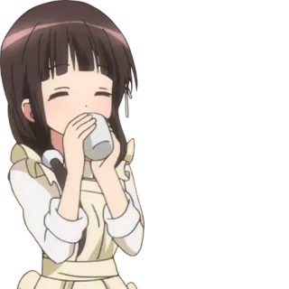 ☕ anime girl, drinking, cute, kawaii, cartoon, happy telegram sticker