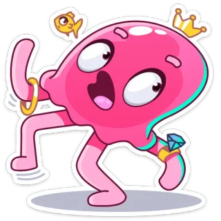 😅 cartoon, pink, character, crown, gold ring, sticker telegram sticker