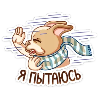 😖 Я ПЫТАЮСЬ cachorro, frio, inverno, cachecol, desenho animado, adesivo telegram sticker