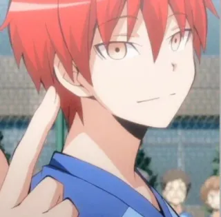 ✨ Karma Akabane Assassination Classroom anime, red hair, middle finger, offensive, boy, school telegram sticker