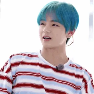 🤙 V K-pop, cantante, maschio, celebrità, capelli blu, BTS, idolo whatsapp sticker