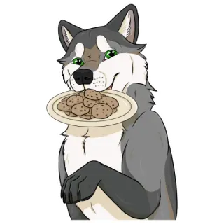🍪 lobo, galletas, plato, animal, dibujos animados, pegatina, peludo whatsapp sticker