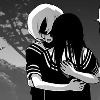 🫂 abraço, triste, anime, mangá, emoções, preto e branco telegram sticker