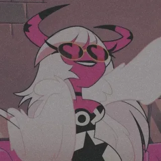 👄 OK kreskówka, kobieta, postać, okulary przeciwsłoneczne, futro, różowa skóra, rogi diabła telegram sticker