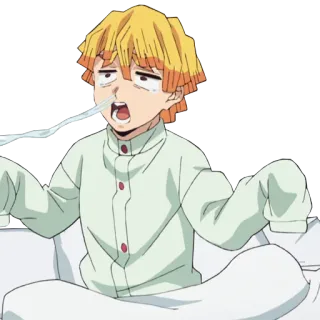 🤧 Zenitsu Agatsuma Demon Slayer 애니메이션, 캐릭터, 아픈, 침대, 지친 telegram sticker