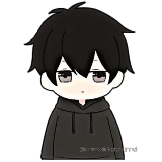 😶 anime, cartoon, black hair, hoodie, sad, cute whatsapp sticker
