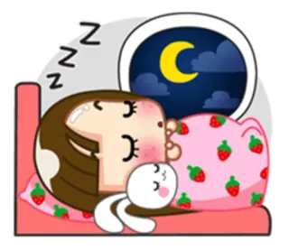 🌙 sleeping, night, bed, moon, bunny, cute, rest whatsapp sticker