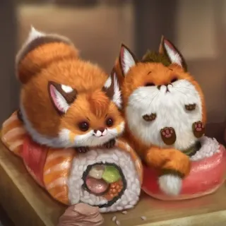 🍱 fox, sushi, cute, animal, food, cartoon, kawaii telegram sticker