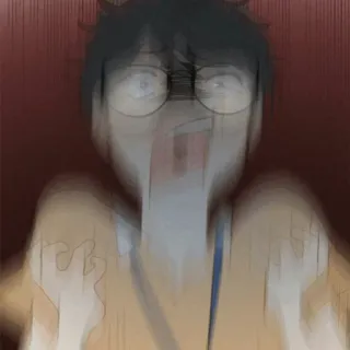 🦋 screaming, scared, man, anime, glasses, blurred telegram sticker