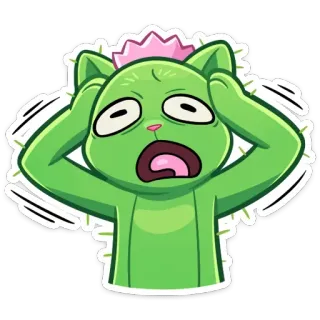 😱 cactus, chat, plante, frustré, dessin animé, autocollant, vert telegram sticker