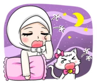 😪 śpiący, zmęczona, dziewczyna, kot, księżyc, gwiazdy telegram sticker