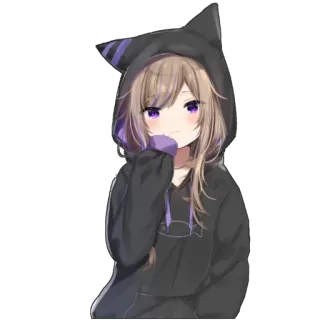 😕 Anime, Meisje, Kattenoortjes, Hoodie, Leuk, Cartoon telegram sticker