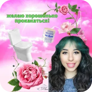 💇 желаю хорошенько прокакаться! ห้องน้ำ, ดอกกุหลาบ, ผู้หญิง, ข้อความ, กระดาษชำระ telegram sticker