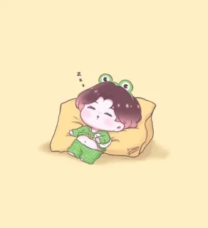 😴 zzz 잠, 귀여운, 만화, 치비, 개구리, 잠옷, 자는, 베개 telegram sticker