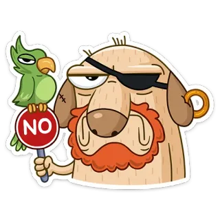 😒 NO 해적, 앵무새, 개, 만화, 아니오, 표지판, 금지 whatsapp sticker